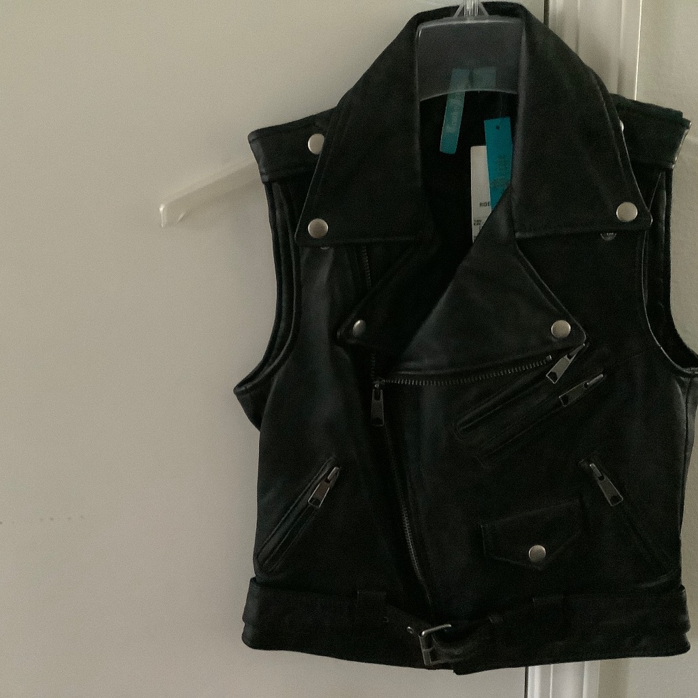 Black Leather Moto Vest